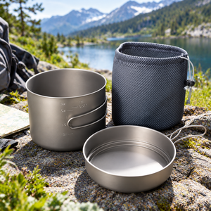 Ultralichte titanium campingpottenset 1100ml 1600ml Lichtgewicht <span class=keywords><strong>outdoor</strong></span> kookgerei met opvouwbare handgreep voor wandelen, backpacken en koken - Product Image 2