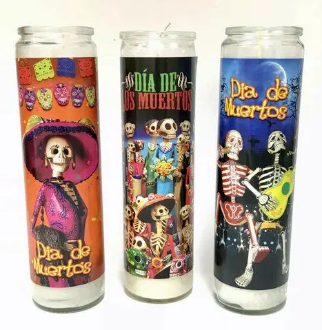 Velas variadas para días muertos, velas mexicanas