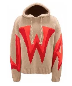 Custom Clothing Manufacturers Intarsia Knit Pullover Hoodie Cotton Jacquard Knitwear Men's Sweater