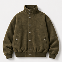 Blouson Bomber Homme Surdimensionné Personnalisé Vert Olive Texturé Gaufré Col Montant Boutons Pression Épaules Tombantes Style OEM Marque Privée Fabrication Usine
