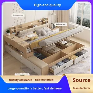 Lit Queen Size Moderne avec Tiroir de Rangement Multifonctionnel et <span class=keywords><strong>Armoire</strong></span> Latérale, Design de Boîte Haute, Pliable, Doux - Product Image 4