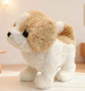 كلب أليف كهربائي أبيض وأصفر يزحف ويمشي ويصدر أصواتًا ويهز ذيله، مقاس 20×10×16 سم، وزن 0.3 كجم - Product Image 1