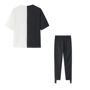 Conjunto de 2 Piezas para Mujer 2026, Camiseta de Moda con Estampado de Letras en Blanco y Negro, Hombros Descubiertos, Pantalones Largos de Baloncesto - Product Image 3