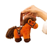 Porte-clés personnalisé en peluche petit cheval mignon, adorable animal en peluche moelleux, breloque de sac, mascotte cheval en peluche avec sangle en cuir