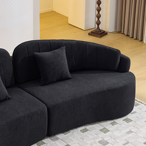 Canapé convertible incurvé 6 places, design entièrement compressé, pour une assise prolongée, dossier amovible, velours, salon - Product Image 4