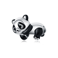 Breloque Européenne Panda Couché Adorable en Cuivre Plaqué Argent avec Zircon Transparent, Perle Entretoise Classique Unisexe pour Pendentifs/Breloques DIY Bijoux