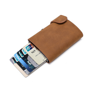 Vintage Pu Leather Credit Card Case Button Metal <strong>Aluminum</strong> Alloy Pop up Card Holder <strong>Wallet</strong> - Product Image 2