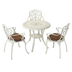 jardin blanche <span class=keywords><strong>3</strong></span> places chaises meubles patio extérieur café fonte d'aluminium 4 pièces ensemble de salle à manger avec coussin - Product Image 1
