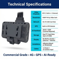 4 Saluran 4G GPS Dash Cam 1080P ADAS DSM Kamera Depan Interior IR Penglihatan Malam WDR Perekaman Loop Perekam Video 2x512G TF