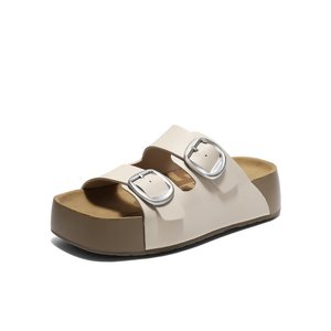 Sandales en cuir véritable à boucle, nouvelle collection printemps-été 2026, sandales d'extérieur à semelle épaisse pour femmes - Product Image 1