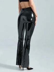 <span class=keywords><strong>Pantaloni</strong></span> a Zampa d'Elefante in <span class=keywords><strong>Ecopelle</strong></span> Retrò, Eleganti <span class=keywords><strong>Pantaloni</strong></span> Elasticizzati in PU a Vita Alta per Signore, <span class=keywords><strong>Pantaloni</strong></span> Aderenti e Sexy da Ufficio - Product Image 1