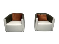 Sessel aus Echtleder und Stoff, Moderner Akzentstuhl, Wohnzimmer-Einzelsofa, Leder-Stoff-Mix Sessel, Luxuriöser Lounge-Sessel