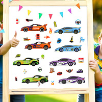 Autocollants muraux interactifs parent-enfant en PVC acrylique, 8 pièces, pour montage de voiture de course DIY, puzzle éducatif, dessin animé, imperméables