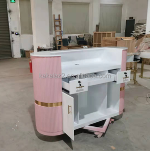 <strong>Pink</strong> Pinstripe Front Desk with Gold Edge High Fashion Cashier Suitable for <strong>Beauty</strong> Manicure and Hair <strong>Salon</strong> - Product Image 2