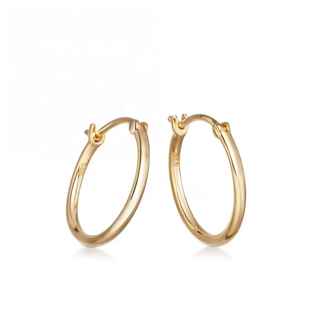 Fashion 925 Silver Jewellery Minimalist Smooth Medium Gold Hoop Earring