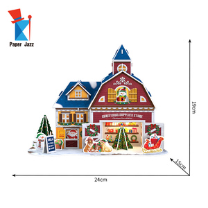 Maison <span class=keywords><strong>de</strong></span> <span class=keywords><strong>Village</strong></span> <span class=keywords><strong>de</strong></span> Noël pour enfants décoration et enseignement bricolage avec lumière LED chalet musical EPS mousse 3D Puzzle papier modèle jouet - Product Image 2