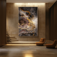 Peinture à l'huile abstraite moderne massive bleu profond, texture épaisse, art mural vertical pour hôtel de luxe