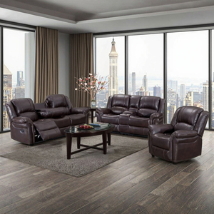 Conjunto de Sofás Reclinables de Cuero Sintético de Primera Calidad con Reposabrazos Acolchados y Patas de Madera Maciza para Muebles de Sala de Estar - Product Image 5