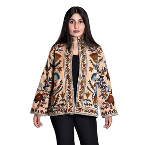 ArtandArt Vintage Suzani Embroidered <b>Quilted</b> <b>Jacket</b> Women Short Length 100% Cotton Argyle <b>Pattern</b> Eco-Friendly Breathable Quick - Product Image 1