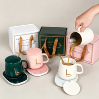 Ensemble de tasses à café en céramique intelligentes avec chauffe-tasse, contrôle de la température, logo personnalisé, cadeau pour le bureau ou la maison