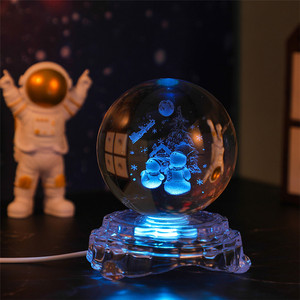 ไฟ LED เปลี่ยนสีได้หลากสีสำหรับยามค่ำคืนไฟ3D คริสตัลทรงกลมแกะสลักด้วยเลเซอร์ไฟฐานแก้วไฟกลางคืนของขวัญเทศกาลวันหยุดงานปาร์ตี้ - Product Image 3