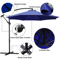 Parasol de jardin suspendu pliable imperméable 3m résistant au soleil, au vent et à la pluie pour restaurants, hôtels et patios