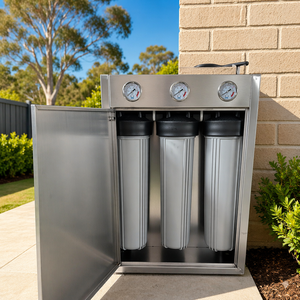 Système de filtration d'eau pour toute la maison en acier inoxydable 304, 3 étapes, 20" x 4.5" Big Blue, 3 manomètres, 1" BSP, PFAS en stock en Australie - Product Image 1