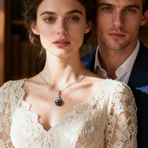 Collana di Perle Nere di Tahiti 9-13mm AAAA, Perla d'Acqua Salata con Ciondolo in Argento Sterling e Moissanite, Gioielli da Sposa per Donna - Product Image 3