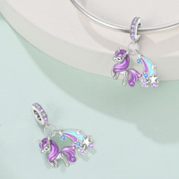 Fabricant de gros cuivre plaqué argent licorne princesse Clown grande roue pendentif Bracelet mode Zircon pour breloques