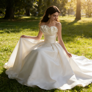 Abiti <span class=keywords><strong>da</strong></span> sposa senza spalline per spose <span class=keywords><strong>taglie</strong></span> forti, linea ad A, con fiocco, vita naturale, in raso nuziale, stile francese, design elegante e semplice, con corpetto a bustino - Product Image 6