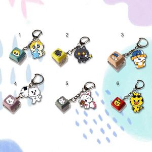 Porte-clés mécanique à interrupteur en forme d'animal mignon, impression UV, breloque de sac en acrylique motif animal de dessin animé, capuchon de clavier pour support d'idole, décoration de sac à dos - Product Image 1