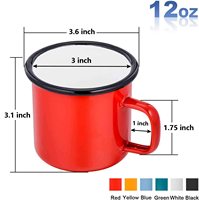 Tasses en émail en gros à prix d'usine, 6 couleurs assorties, tasses à café et à thé avec bord roulé noir, logo personnalisé, tasses en acier pour le camping