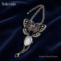 Montre-bracelet Soleviah Vintage Papillon pour Femme, Montre à Quartz de Luxe avec Chaîne en Argent, Collier 2-en-1, Bijou-Montre OEM