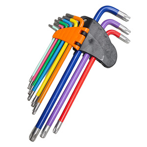 Jeu de 9 clés hexagonales colorées en acier au chrome-vanadium, multi-usages, avec têtes Torx, design fleur de prunier, métriques - Product Image 1