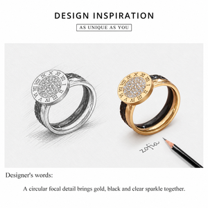 Anillo de acero inoxidable con detalle focal redondo, chapado al vacío en oro de 14K con circonita - Product Image 4
