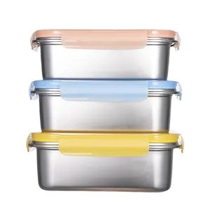 Airtight stackable rectangle bento lunch box stainless steel bento