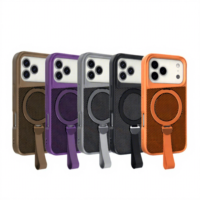 Carbon Fiber Texture PC+TPU Protective Phone Case Magnetic Stand Cover for iPhone 17 Air 17 Pro Max 16 15 14 13 12 11