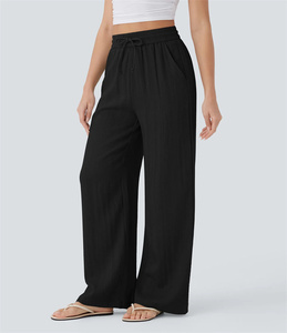 <span class=keywords><strong>Pantaloni</strong></span> Lunghi da Donna OEM/ODM <span class=keywords><strong>a</strong></span> Vita Alta <span class=keywords><strong>in</strong></span> <span class=keywords><strong>Lino</strong></span>, Estivi, Elastici, <span class=keywords><strong>a</strong></span> Gamba Larga, Casual ed Eleganti, Stile <span class=keywords><strong>Palazzo</strong></span>, con Tasche - Product Image 2