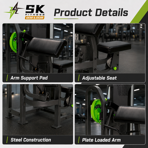 เครื่องบริหารกล้ามเนื้อไบเซ็ปแบบ SK Bicep Curl Machine รุ่น Heavy Duty สำหรับยกน้ำหนักแบบ Plate Loaded พร้อมเบาะปรับระดับได้ เหมาะสำหรับยิมและฟิตเนสเซ็นเตอร์ - Product Image 3