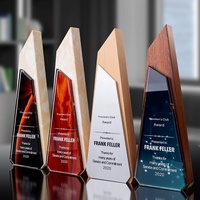 Trophée en verre cristal gravé sur mesure avec base en bois, plaque de récompense imprimée UV pour événements professionnels et souvenirs – Offre Spéciale