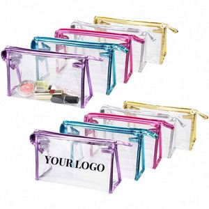 Pochette de toilette transparente en PVC imperméable avec logo personnalisé, sac de voyage portable pour cosmétiques, trousse de maquillage transparente - Product Image 1