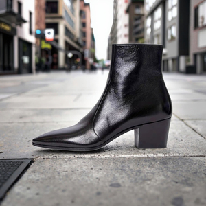 Bottines <span class=keywords><strong>Chelsea</strong></span> Chukka en cuir véritable noir pour hommes, bout pointu à enfiler avec talon épais augmentant la hauteur pour l'automne et l'hiver - Product Image 5
