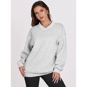 FOXA Womens Oversized V Neck Sweatshirt Fleece Long Sleeve Drop Shoulder Pullover Comfy <b>Top</b> Breathable Casual Wear - Product Image 6