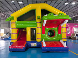 Structure gonflable Hualong Green Crocodile avec deux toboggans et jeux interactifs pour événements festifs - Product Image 3