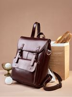 Dropshipping Sac à dos en cuir véritable Sac à dos pour ordinateur de style collège en cuir de vachette résistant à l'abrasion Capacité de 14 pouces Grand volume