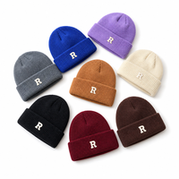 Bonnet « R » Enfant Automne Hiver Épais Chaud Couleur Unie Laine Tricoté Tendance Homme et Femme Chapeau Pullover