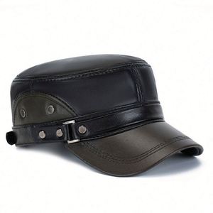 Chapeau d'hiver décontracté pour homme en cuir véritable, chaud et plat, idéal pour l'extérieur - Product Image 3