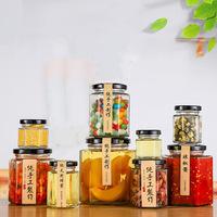 Bocaux en verre hexagonaux avec couvercles noirs, hermétiques, anti-fuite, empilables, contenants de stockage alimentaire de grande capacité pour confiture, miel, cornichons, épices