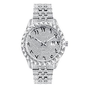 Montre-bracelet Hip Hop de luxe avec cadran brillant plaqué argent et diamants étincelants pour femmes et hommes, mouvement à quartz - Product Image 2