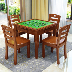 Solid Wood Mahjong <b>Table</b> With <b>Chairs</b> 4 Seats <b>Foldable</b> Manual Home Living Room Gaming Furniture - Product Image 2